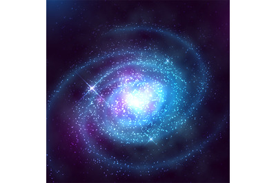 Spiral galaxy in outer space with starry blue sky vector illustration