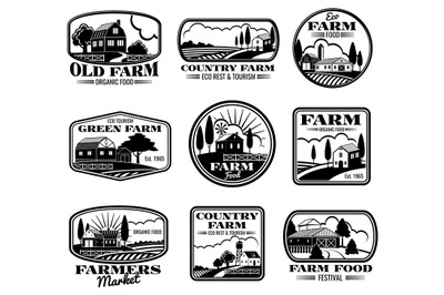 Vintage farm marketing vector logos and labels set