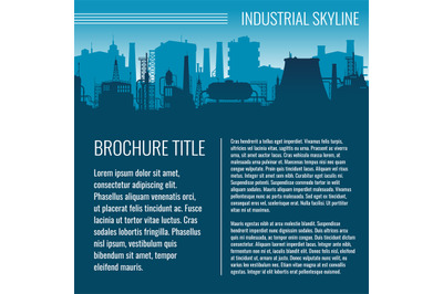 Industrial vector business template design with factory silhouette and