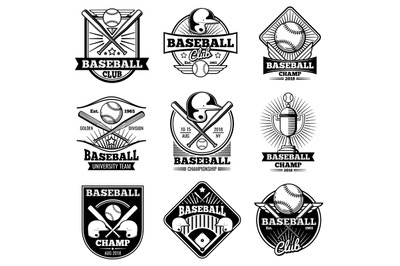 Vintage baseball vector labels and emblems