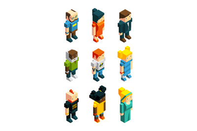 3D low poly peoples. Isometric user icons set