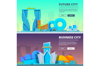 Futuristic buildings. Vector illustrations of buildings in cartoon sty