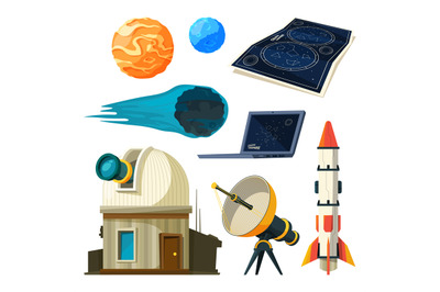 Science astronomy pictures set. Various vector symbols of astronomy