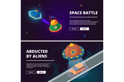 Spaceships cartoon. Vector isometric pictures isolate