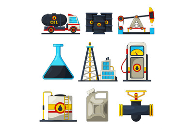 Fuel and gas industry. Vector icon set of petroleum and gas