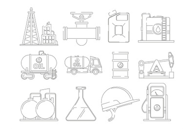 Oil line icons. Linear icon set for petroleum industry