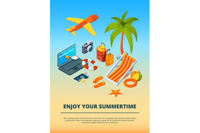 Travel background. Summer time various objects