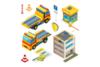 Parking and evacuation cars. Vector isometric transport