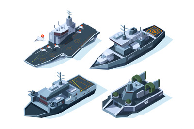 Military boats isometric. Vector american navy