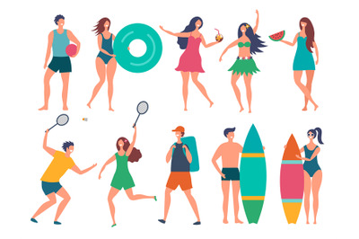 Groups of summer peoples. Vector stylized characters isolate