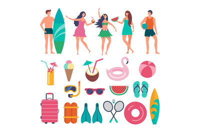 Various characters of summer travellers. Vector illustrations of peopl