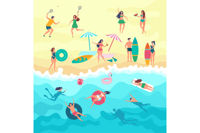 Vector background with various peoples male, female and kids playing o