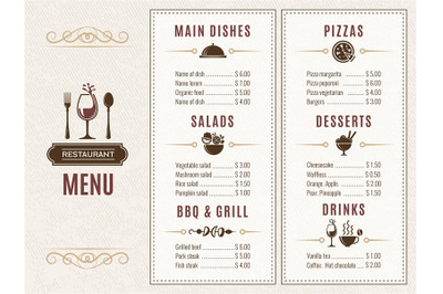 Design template of restaurant menu with place for your text