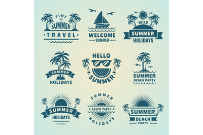 Summer labels. Vector illustrations of tropical logos and badges