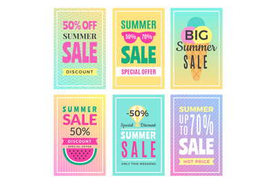 Summer sale cards. Design template of various vector cards isolate