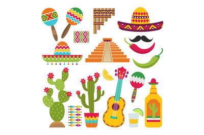 Mexican elements. Set of traditional Mexican symbols for various desig