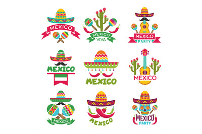 Mexican labels set. Vector colored designs of mexican badges