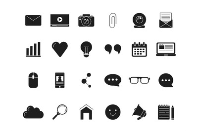 Blogging symbols. Web icon in black style. Vector monochrome pictures