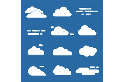 Various clouds. Flat cloud illustrations isolated on white