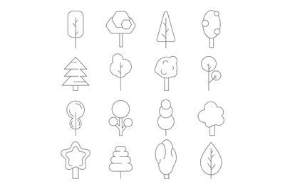 Stylized linear trees. Vector symbols of various plants