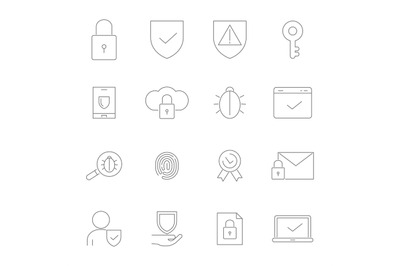 Symbols of privacy. Vector Icon set in linear style of cyber security