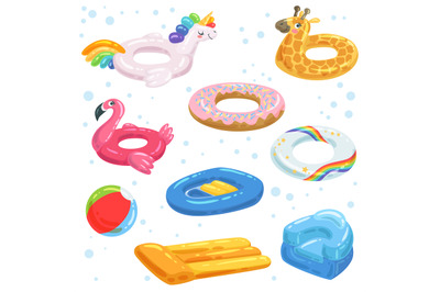 Inflatable rubber&2C; mattresses balls and other water equipments for kid