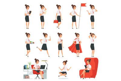 Businesswoman characters. Business ladies in various action pose