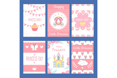 Cards with funny illustrations for kids. Little princess and fairy tal