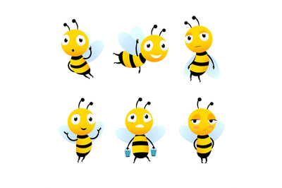 Various cartoon characters of bees with honey