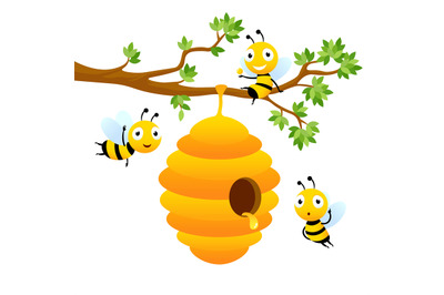 Bee characters. Vector cartoon mascot design isolated