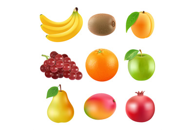 Different illustrations of fruits. Realistic vector pictures isolate o