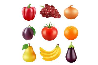 Realistic vector pictures of fresh fruits and vegetables