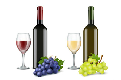 Grapes and wine glasses. Vector realistic pictures