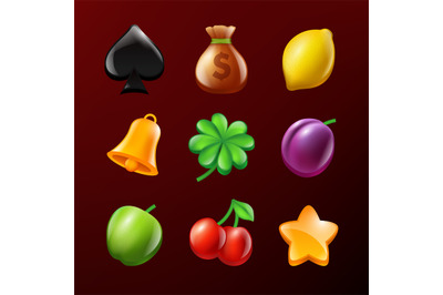 Symbols of slot machine. Set of vector realistic pictures