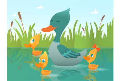 Background cartoon duck. Illustrations of funny ducks