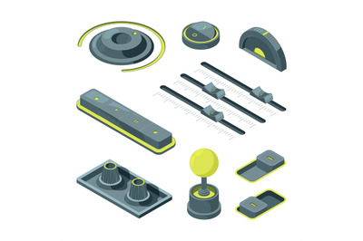 Isometric buttons. Realistic 3D pictures of various UI buttons