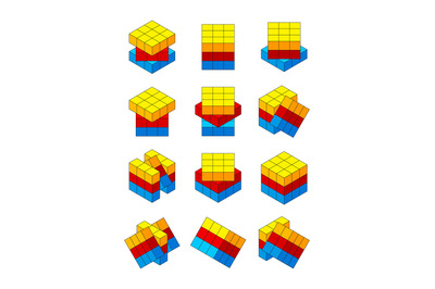 Rubiks cube. Various positions of isometric rubiks cube