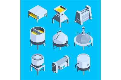 Brewery isometric. Vector plant for production of beer