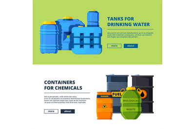 Banners with barrels. Various horizontal banners template with illustr