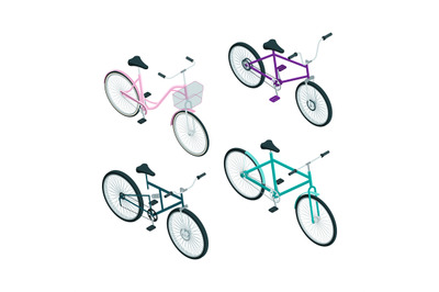 Isometric bikes. Vector 3d pictures of transport