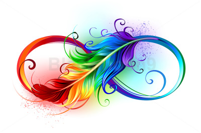 Infinity Symbol with Rainbow Feather