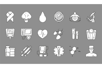 Medical black symbols. Monochrome medical icons set of insulin&2C; syring