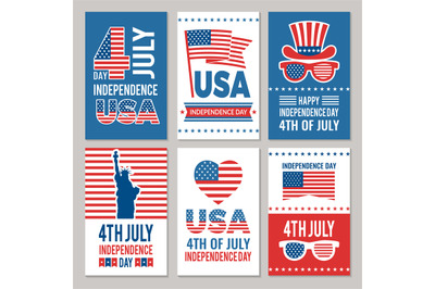 USA Independence day cards. Template of various 4 july labels of Ameri