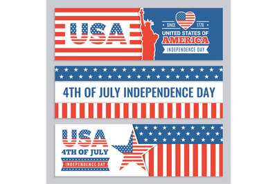 Web banners of USA independence day. Vector design template of horizon