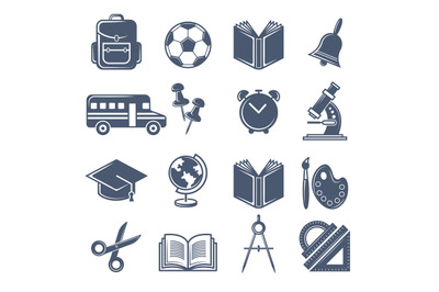 School symbols. Vector black icons set of school icons