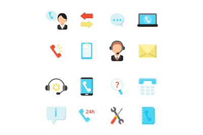 Online support and call center icons. Vector symbols in flat style