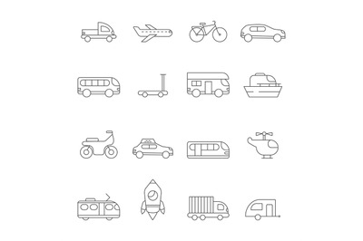 Transportation icon. Linear illustrations of various urban transport