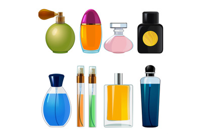 Perfumes bottles. Various flasks and glass bottles for women perfume