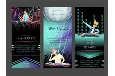 Night club invitation cards. DJ party illustrations