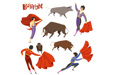 Bullfighting characters. Vector illustration of spanish corrida people